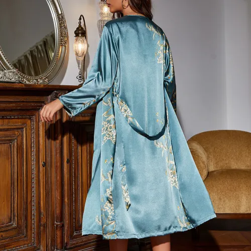 Lace up pajama pajama dress two-piece set, thin and medium length pajama set for external wear