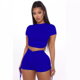 Women's short sleeved shorts, backless pleated short sleeved shorts, sports set