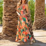 Cross border fashion women's clothing for spring and summer, Amazon's new camisole V-neck print, elegant temperament, A-line dress