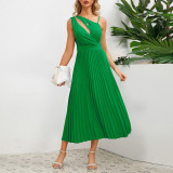 Cross border European and American foreign trade Amazon dress sexy slim fit mid length pleated A-line skirt oversized women's clothing popular