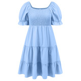 European and American sexy foreign trade ruffled cake skirt slim fit temperament lantern sleeve short dress temu women's new style