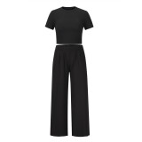Fashion casual set, spring/summer new short sleeved T-shirt+long pants two-piece set, foreign trade oversized women's clothing