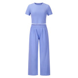 Fashion casual set, spring/summer new short sleeved T-shirt+long pants two-piece set, foreign trade oversized women's clothing