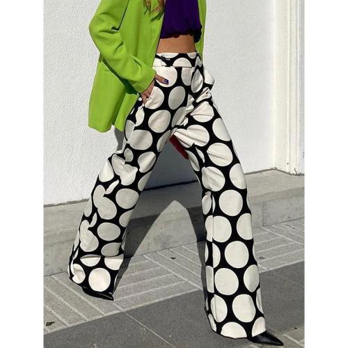 Street trendsetter printed contrasting dots printed wide leg pants straight leg pants high waisted casual pants