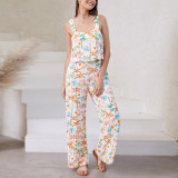 Fashionable casual camisole printed wide leg jumpsuit pants, new cross-border summer Amazon European and American women's clothing