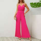 Amazon's cross-border fashion women's best-selling V-neck camisole pleated jumpsuit from Europe and America