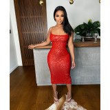 Women's dress with long sequins, sexy nightclub outfit, fixed price