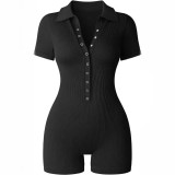 Women's yoga jumpsuit ribbed V-neck elastic waistband sports jumpsuit
