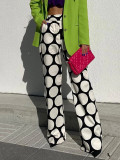 Street trendsetter printed contrasting dots printed wide leg pants straight leg pants high waisted casual pants