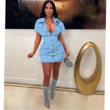 Women's personalized pocket summer work button sexy dress