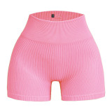 Hip lifting three part yoga shorts, high waist fitness stretch pants, sports running seamless peach buttocks casual shorts