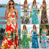 New European and American Spring/Summer Dresses Bohemian floral suspender long dresses Amazon foreign trade women's clothing in large sizes
