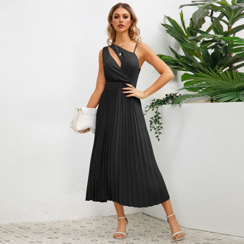 Cross border European and American foreign trade Amazon dress sexy slim fit mid length pleated A-line skirt oversized women's clothing popular