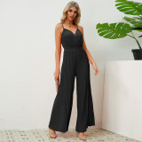 Amazon's cross-border fashion women's best-selling V-neck camisole pleated jumpsuit from Europe and America