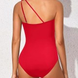 Single shoulder jumpsuit for women's solid color sexy backless swimwear