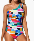 Single shoulder jumpsuit for women's solid color sexy backless swimwear
