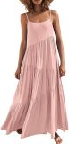 Summer women's loose solid color pleated irregular dress beach strap long skirt