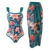 2024 New Sexy One Piece Swimwear Women's Wear European and American Bikini Lace up Swimwear Set Long Skirt