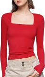 Cross border New Women's Fashion Casual Square Neck Slim Fit Long sleeved T-shirt Bottom