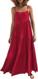 Summer women's loose solid color pleated irregular dress beach strap long skirt