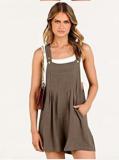 Women's bagged cotton and linen loose casual slimming wide leg jumpsuit shorts