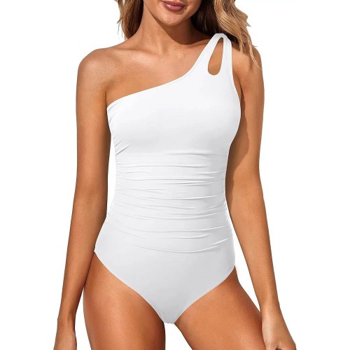 Single shoulder jumpsuit for women's solid color sexy backless swimwear