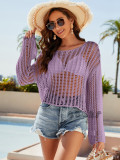 Hand hook cover up shirt, open shoulder hollowed out women's knitted sweater