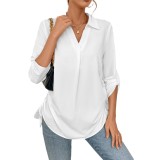2024 new solid color shirt with drawstring on both sides, beach top for women