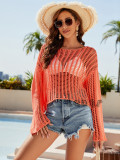 Hand hook cover up shirt, open shoulder hollowed out women's knitted sweater