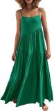 Summer women's loose solid color pleated irregular dress beach strap long skirt