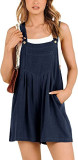 Women's bagged cotton and linen loose casual slimming wide leg jumpsuit shorts