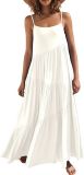 Summer women's loose solid color pleated irregular dress beach strap long skirt