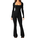 One piece yoga suit, tight fitting suit, long sleeved flared pants, and thumb hole exercise for quick drying