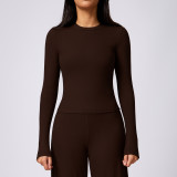 Tight fitting long sleeved yoga suit, running sports long sleeved T-shirt, threaded quick drying fitness top