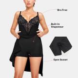 Sexy suspender lace dress black long dress with built-in shapewear