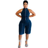 New hanging neck backless jumpsuit, popular cross-border sales in Europe and America, zippered backless elastic jumpsuit
