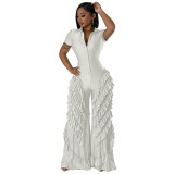 Cross border European and American Amazon women's new shirt short sleeved tight high elastic lace jumpsuit