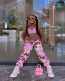 Amazon Cross border Children's Wear New Fashion Short sleeved Camo Leggings Set for European and American Girls