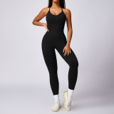 Hollow back seamless one-piece yoga suit with chest pad, tight fitting hip lifting exercise, one piece fitness suit