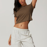 Environmental friendly quick drying yoga short sleeved casual running versatile fitness top outdoor cover up loose sports T-shirt
