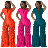 Cross border European and American Amazon women's new shirt short sleeved tight high elastic lace jumpsuit