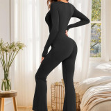 One piece yoga suit, tight fitting suit, long sleeved flared pants, and thumb hole exercise for quick drying