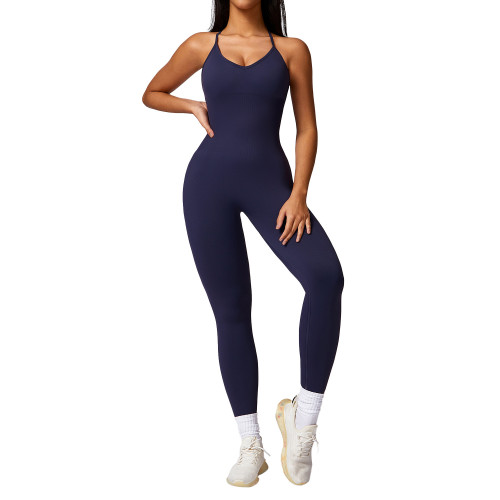Hollow back seamless one-piece yoga suit with chest pad, tight fitting hip lifting exercise, one piece fitness suit