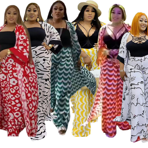 Cross border independent station foreign trade African women's clothing set digital printing chiffon elegant 3-piece set in stock at the source