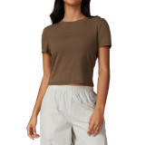 Environmental friendly quick drying yoga short sleeved casual running versatile fitness top outdoor cover up loose sports T-shirt
