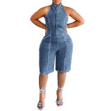 New hanging neck backless jumpsuit, popular cross-border sales in Europe and America, zippered backless elastic jumpsuit