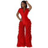 Cross border European and American Amazon women's new shirt short sleeved tight high elastic lace jumpsuit