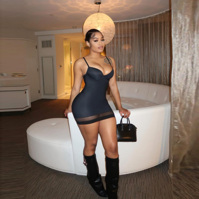 New hot selling suspender mesh patchwork sexy and fashionable women's dress