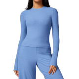 Tight fitting long sleeved yoga suit, running sports long sleeved T-shirt, threaded quick drying fitness top