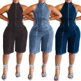 New hanging neck backless jumpsuit, popular cross-border sales in Europe and America, zippered backless elastic jumpsuit